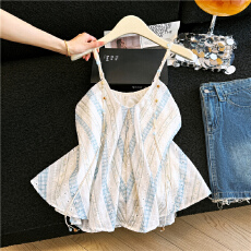 批发实拍现高级感漂亮串珠吊带<b class='q'>雪纺衫女</b>夏季<b class='q'>新款</b>洋气减龄镂空撞色上衣