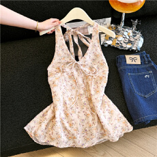 批发实拍现新款氛围感辣妹纯欲提花挂脖<b class='q'>背心</b>露背小衫