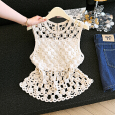 批发<b class='q'>实拍</b>现钩花镂空钉珠针织背心马甲新款韩版复古气质叠穿上衣两件套