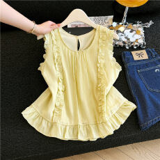 批发实拍现韩版木耳边套头背心设计感2026薄沙小众背心上衣