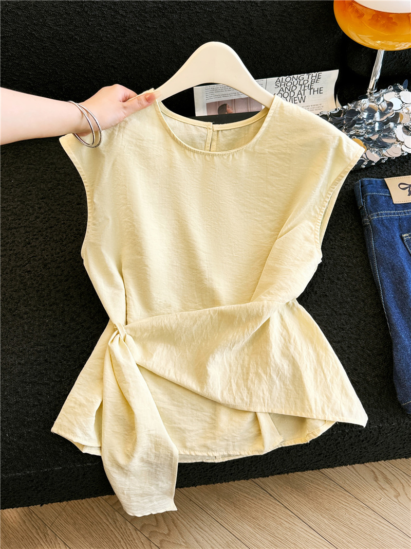 RY3923# 实拍现女装新款韩版夏季纯色收腰绑带无袖背心