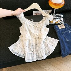 批发实拍现方领碎花短袖<b class='q'>小衫</b>收腰荷叶边元气少女<b class='q'>韩版</b>女装