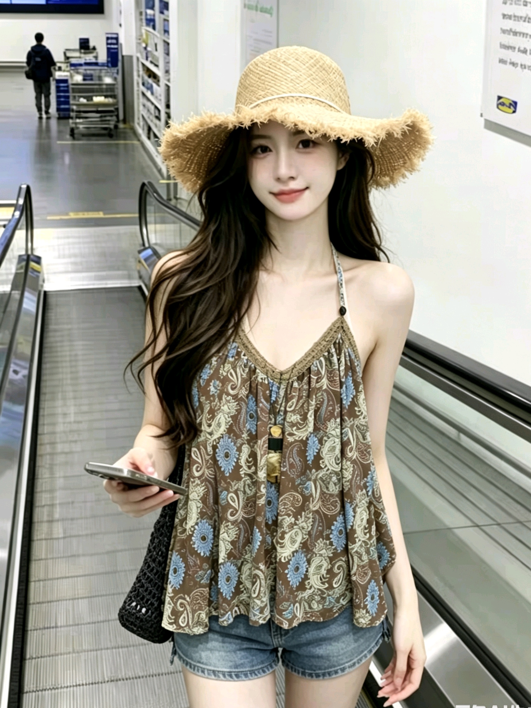 现度假风波西米亚印花吊带背心女夏季新款挂脖串珠露背 服裝批發女裝批發服飾貨源