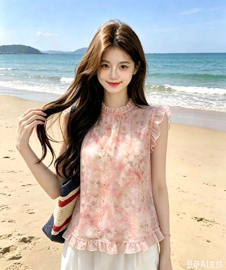프랑스식 달콤한 스타일 꽃무늬 프릴 민소매 여성 셔츠 여름 한 부서 루즈핏 슬림해 보이는 얇은 스타일 인형 셔츠 맨위
