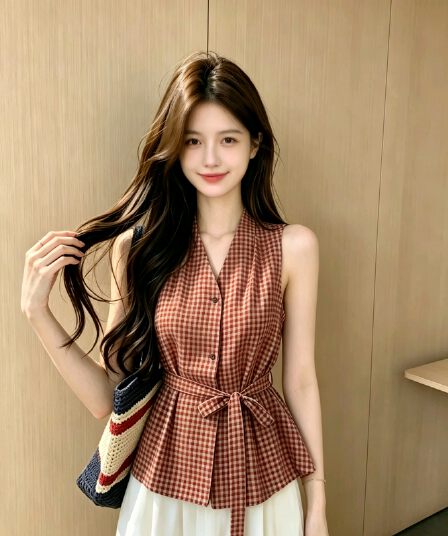 실사 지금 빨간색 체크무늬 베스트 맨위 슬림해 보이는 다용도 벨트 맨위
