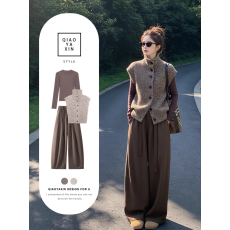 批发韩系美拉德针织开衫<b class='q'>阔腿裤</b>女初秋冬季2026新款ootd松弛感穿搭套<b class='q'>装</b>