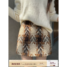 批发Lilylikes“中古格裙”chic层次感拿捏 羊毛粗花呢复古格纹<b class='q'>短裙</b>