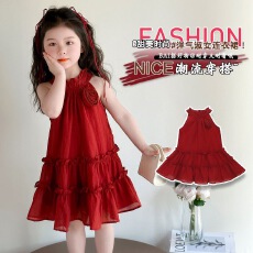 批发可爱时髦韩版女孩穿搭夏季2026新款无袖挂脖<b class='q'>背心</b>连衣裙女孩公主裙