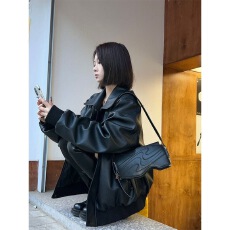 批发春<b class='q'>秋</b>学生pu皮黑色皮夹克外套女美式复古高级感显瘦机车上衣ins潮