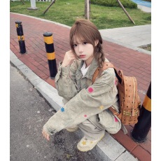 批发春秋季新款美式复古<b class='q'>街头</b>重工牛仔外套女ins宽松印花潮牌夹克上衣