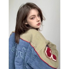 批发复古辣妹棒球服夹克外套女春秋季新款设计感撞色拼接牛仔百搭上衣