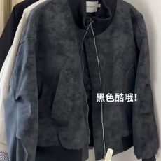 批发美式复古硬汉女款立领理石纹夹克设计感飞行员皮衣做旧风加棉外套