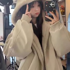 批发美式连帽座山雕<b class='q'>皮衣</b>外套棉服男女款冬季加绒加厚保暖毛领棉衣夹克