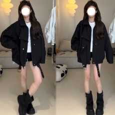 批发2025复古酷飒翻领风衣外套男女<b class='q'>春</b>秋新款美式机车高级服廓夹克