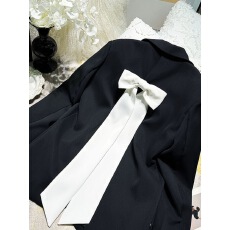 批发2025年秋小香风撞色蝴蝶结宽松西装外套女法式休闲流苏洋气ol西服