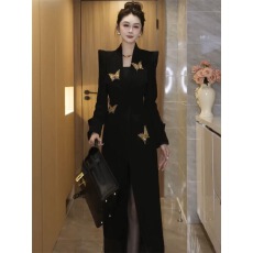 批发网红爆款时尚大衣女2025秋冬新款气质女神范重工蝴蝶长款显瘦外套