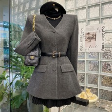 批发法式轻熟风气质v领腰带收腰长袖西装<b class='q'>外套</b>女2025秋冬新款通勤上衣