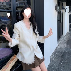 批发小香风<b class='q'>西装</b>外套<b class='q'>蕾丝</b>拼接女2025年春秋新款百搭韩系温柔