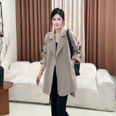 批发2025秋冬新款加绒羊毛大衣韩版宽松百搭短款系带毛呢外套