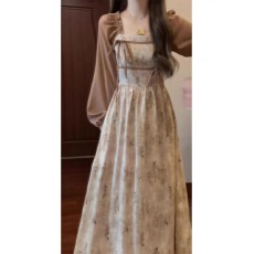 批发<b class='q'>大码</b>胖mm复古高级感<b class='q'>超</b>好看假两件茶歇碎花连衣裙小众不撞款长裙子