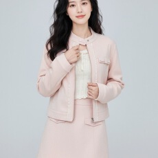 批发麂皮绒短款长袖廓形外套女<b class='q'>秋</b>季新款百搭休闲美式夹克粉色外套上衣