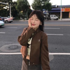 批发美式复古麂皮绒立领外套女2025新款<b class='q'>秋</b>季慵懒风宽松高级感夹克上衣