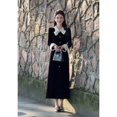 批发大码女装加绒加厚气质蝴蝶结<b class='q'>连衣裙</b>女冬季新款收腰显瘦洋气中长裙