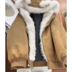 批发冬季新款麂皮复古<b class='q'>可爱</b>耳朵连帽毛毛夹棉保暖外套女加厚