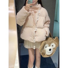 批发刺绣蝴蝶结绑带立领棉服外套女冬小香风拼接<b class='q'>蕾丝</b>超甜美保暖面包服