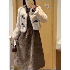 批发【丝绒蝴蝶】美拉德仿<b class='q'>狐狸毛</b>长袖外套女冬季环保皮草上衣连衣裙子