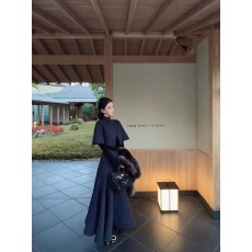 批发法式富家千金名媛感毛呢斗篷外套高腰大摆<b class='q'>长裙</b><b class='q'>两件套</b>秋冬新款女装