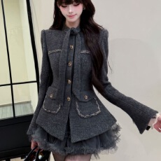 批发法式优雅千金高级感小香风保暖西装外套半身裙秋冬新款<b class='q'>女</b>装两件套
