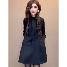 批发成熟风<b class='q'>长袖</b><b class='q'>连衣</b>裙女2025冬季高腰显瘦设计感气质通勤时尚荷叶边裙