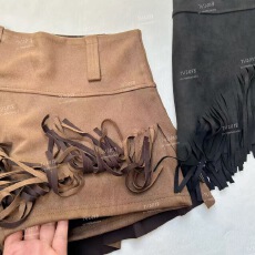 批发文艺复古秋<b class='q'>冬</b>新款流苏半身裙女不规则高腰a字裙设计感麂皮绒裙子