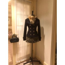 批发秋冬新款古早感vintage穿搭黑色西装毛呢外套高腰豹纹半身裙套装