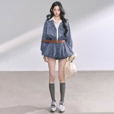 批发2026年春夏新款<b class='q'>衬衫</b>秋季气质收腰显瘦短裙格子<b class='q'>连衣裙</b>裙子