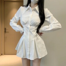 批发显瘦白色法式<b class='q'>衬衫</b><b class='q'>连衣裙</b>春夏季甜辣气质新款收腰短裙纯欲显腰长袖