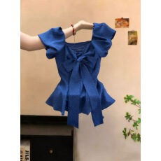 批发法式<b class='q'>甜美</b>风复古波点拼接蝴蝶结短袖衬衫女2026夏季新款时尚上衣潮