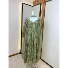 批发国风新中式清冷感复古碎花吊带<b class='q'>连衣裙</b>气质长裙薄款开衫外套两件套