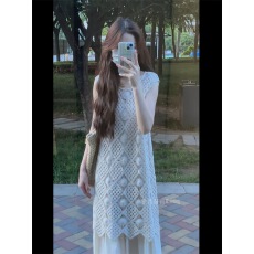 复古气质温柔风镂空钩花无袖背心罩衫叠穿显瘦吊带连衣裙女两件套