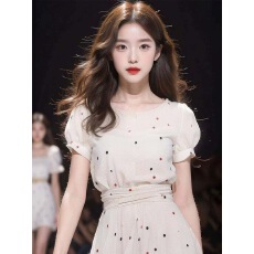 批发绝美奶fufu波点印花<b class='q'>连衣裙</b>小个子甜美法式泡泡袖裙子2026春夏新款