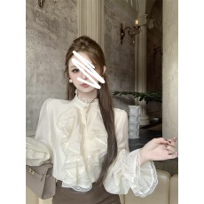 批发宫廷风蕾丝立领荷叶边衬衫内搭新款气质蕾丝拼接小衫<b class='q'>长袖</b><b class='q'>开衫</b>上衣