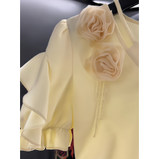 批发法式立体<b class='q'>花朵</b>短袖<b class='q'>T</b><b class='q'>恤</b>2026夏季新款褶皱收腰显瘦洋气泡泡袖上衣
