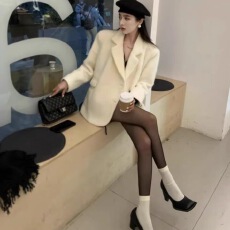批发白色毛呢外套女夹棉加厚2026新款韩系冬毛呢西装大衣高级感小个子