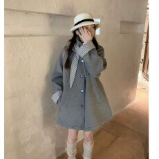 批发韩系高级拼接2026气质中<b class='q'>长款</b>呢子大衣秋冬新款毛呢外套小个子