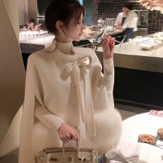 批发富家千金风蝴蝶结大衣女秋冬新款洋气减龄轻奢气质名媛风外套ins