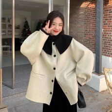 批发300斤胖mm拼接撞色小香风外套女<b class='q'>春</b>秋季宽松显瘦娃娃领大码上衣潮