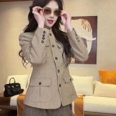 批发老钱风廓形立领上衣春设计感上衣短外套气质显瘦西装<b class='q'>女</b>