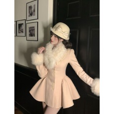 批发富家千金风甜美收腰保暖毛呢外套秋冬季新款纯欲风精致开衫<b class='q'>大</b>衣<b class='q'>女</b>