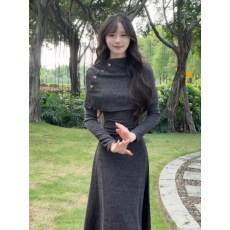 批发秋季新款气质韩系半高领<b class='q'>连衣裙</b>针织长袖2026修身<b class='q'>连衣裙</b>长裙